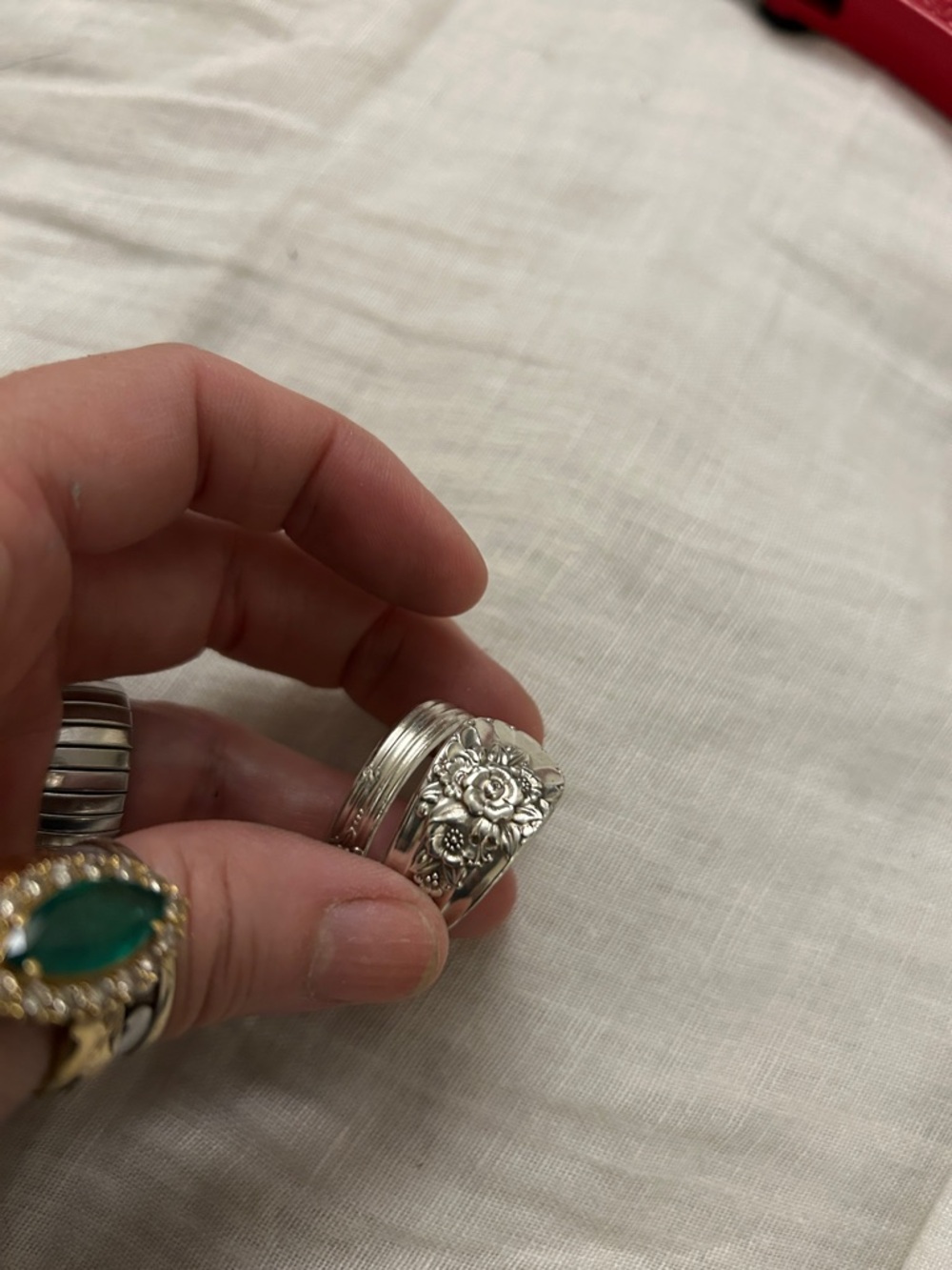 Vintage Silver Plated Floral Spoon Band Ring - Silver